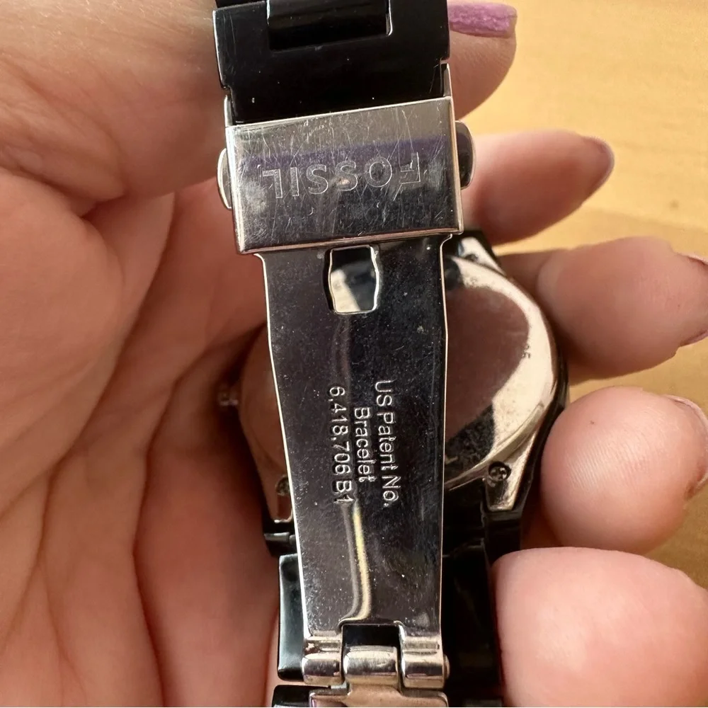 Vintage FOSSIL Black & Navy Blue large unisex watch excellent condition